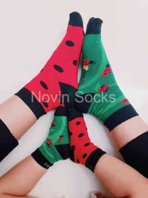 جوراب نیم ساق لنگه به لنگه کفشدوزکی -سبز