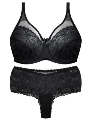 ست شورت و سوتین زنانه شاندرمن مدل فنردار گیپور گلدار کد 5080-2464-04