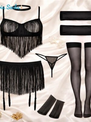 لباس خواب زنانه ماییلدا مدل ریش ریش کد 5624-4225 به همراه جوراب و دستکش