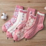 جوراب ساقدار گل گلی صورتی - تصویر 3