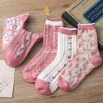 جوراب ساقدار گل گلی صورتی