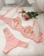 ست شورت و سوتین صورتی شکوفه بهاری سایز 85