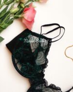 ست شورت و سوتین دانتل سبز شاین دار سایز 75 - تصویر 3