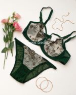 ست شورت و سوتین دانتل سبز سایز 90