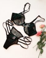 ست شورت و سوتین دانتل سبز شاین دار سایز 75