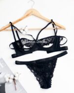 ست شورت و سوتین فانتزی مشکی توردار L (سایز سینه 70 – 75)