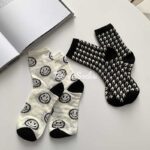 جوراب نیم ساق توری سفید مشکی طرحدار - تصویر 8