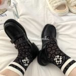 جوراب نیم ساق توری سفید مشکی طرحدار - تصویر 2