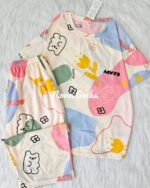 ست تیشرت و شلوارک طرح پاستیل خرسی (سایز 36_42) - تصویر 2