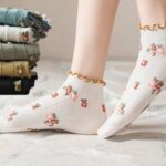 جوراب مچی لب فر گل برجسته کد 1532