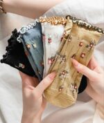 جوراب مچی لب فر گل برجسته کد 1532 - تصویر 2