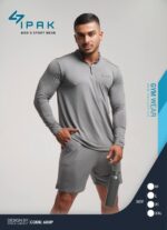 تیشرت نیم زیپ بلند با شلوارک مردانه کد 105222 - تصویر 3