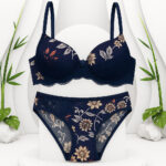 ست اسفنجی پوش فنردار سرمه ای گلدار کد 5571-1