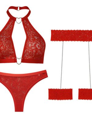 ست شورت و سوتین زنانه مدل گیپوری قلبی کد 5499-2028 به همراه نگهدارنده جوراب