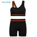 ست نیم‌تنه و شلوارک ورزشی زنانه مدل سیملس پشت چین دار کد 5562-2333