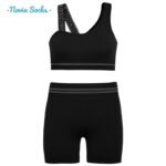 ست نیم‌تنه و شلوارک ورزشی زنانه مدل سیملس پشت چین دار کد 5562-2333