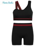 ست نیم‌تنه و شلوارک ورزشی زنانه مدل سیملس پشت چین دار کد 5562-2333