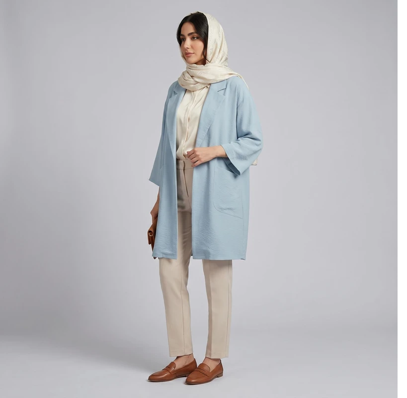 Untitled مانتو نخی آبی طوسی سایز 50(با عکس متفاوت و کمی زدگی دارد)کد 255 - تصویر 1